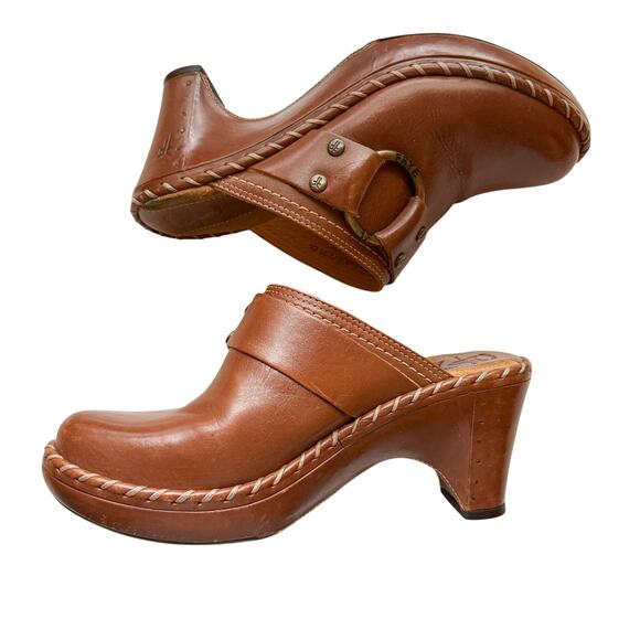 Frye Charlotte Ring Harness Brown Leather Clogs Cognac Brown Size 6M - Picture 3 of 11